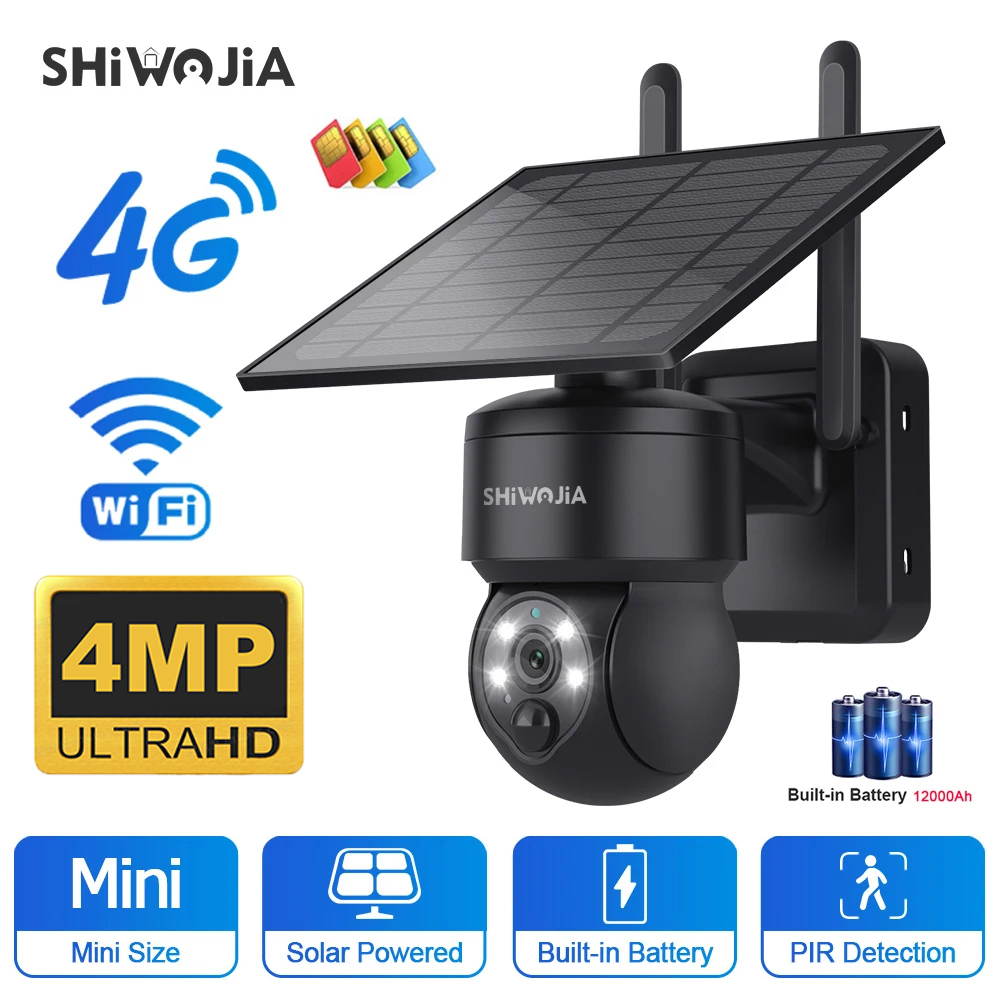 Smart Home Cctv - SHIWOJIA WIFI Беспроводная PTZ-солнечная камера 4G