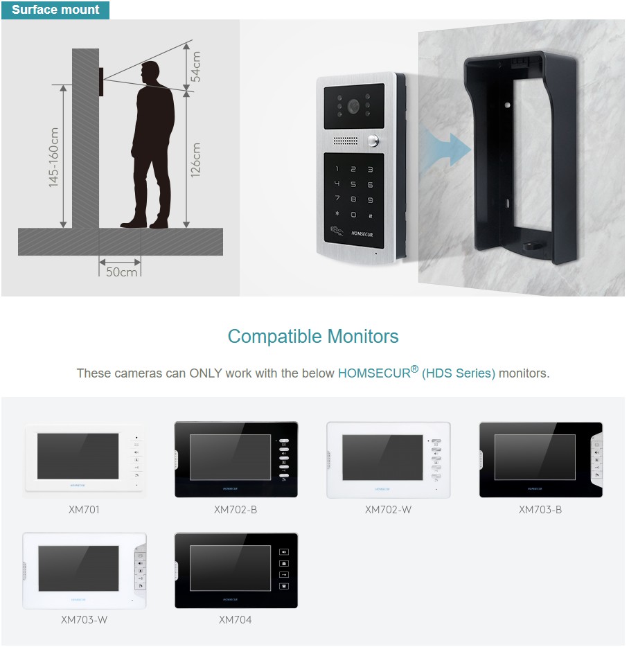 Video Doorbell - Уличная камера HOMSECUR XC004-S с RFID-кодовой